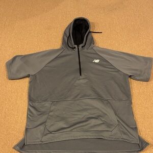 New Balance Short Sleeve Hooded Half-Zip Pullover - Gray